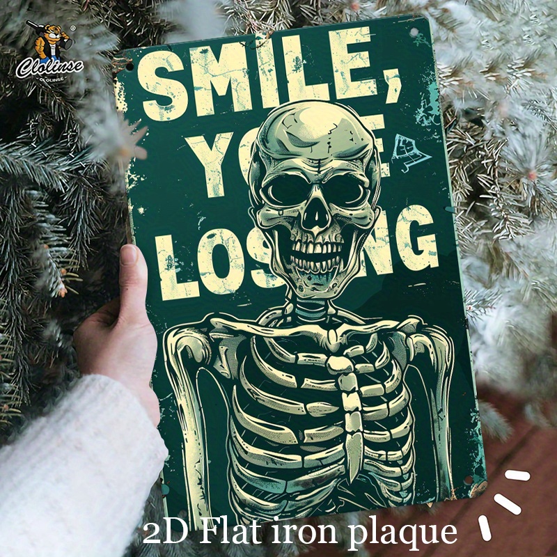 Halloween Skeleton Decoration - Papan Logam Vintage Berbentuk Tengkorak 