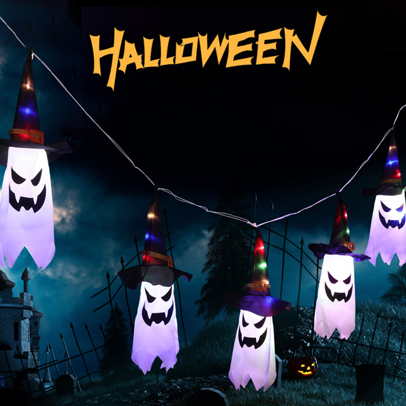 Halloween Led String Lights Orange - Lampu Dekoratif Halloween, Topi Labu Oranye