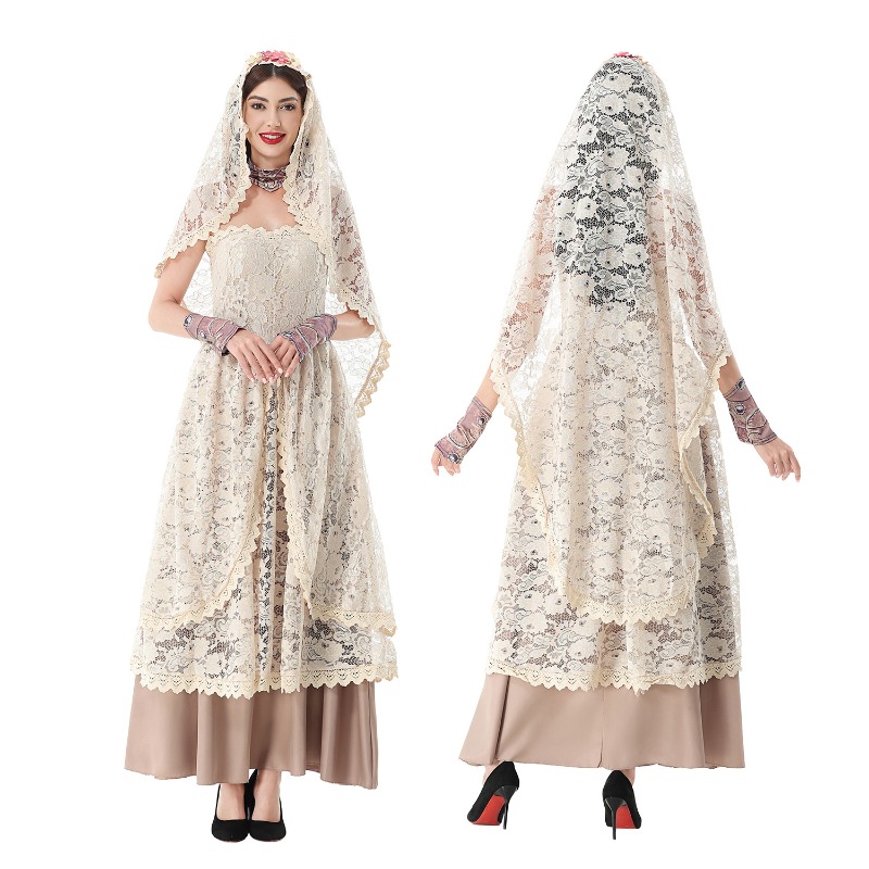 Halloween Costume Adult - Gaun Maxi Berenda Vintage untuk Wanita