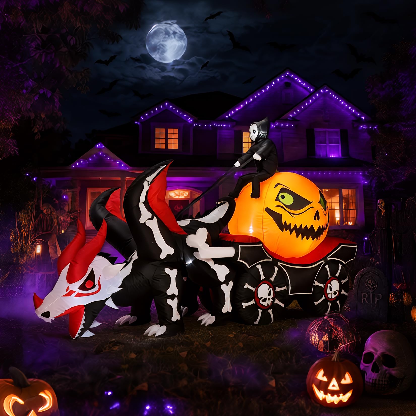 Halloween Pumpkin Decor Led - 8,9 kaki, dekorasi Halloween berbentuk kereta