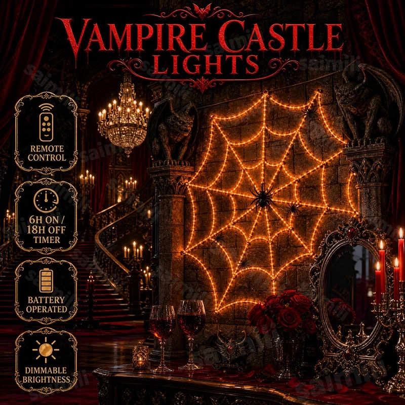 Halloween Led String Lights Orange - Lampu Hias LED Bentuk Jaring Laba-laba