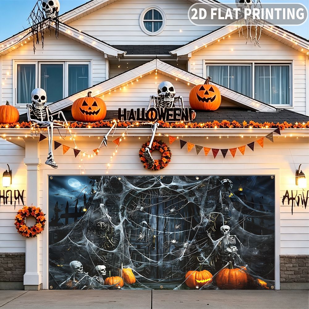Spider Web Halloween Decoration - 1 buah Spanduk Garasi Pesta Halloween