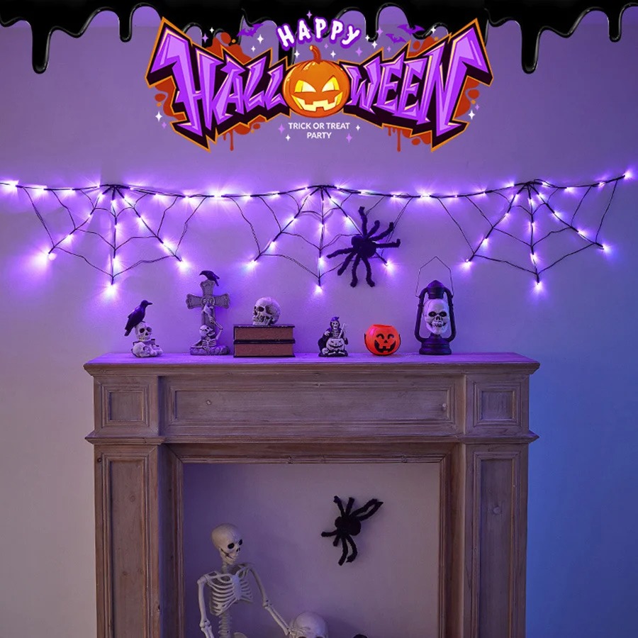 Lampu Hias Jaring Laba-laba Ha - Halloween Led String Lights Orange ulasan dan harga