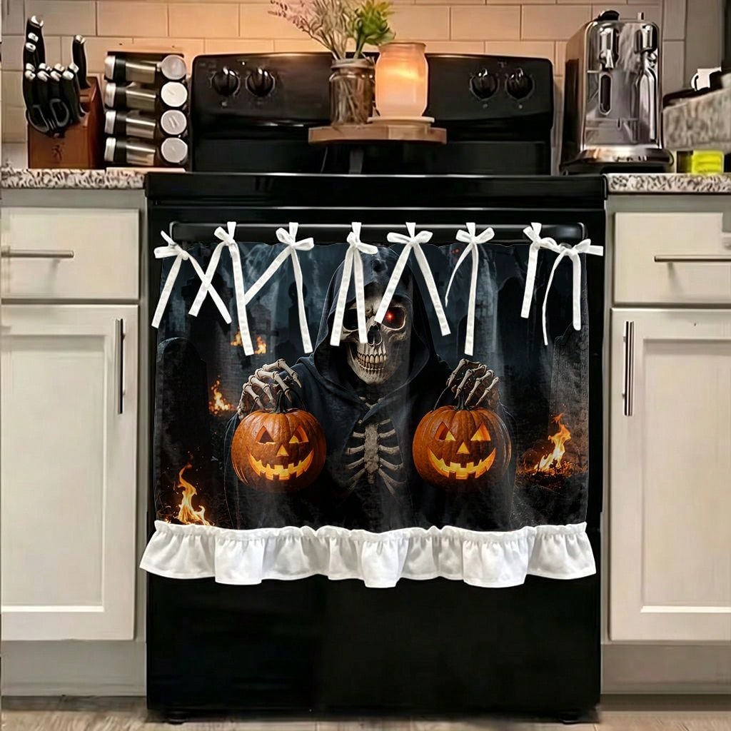 1 buah tirai kompor dapur, tir - Pumpkin Lantern Halloween ulasan dan harga