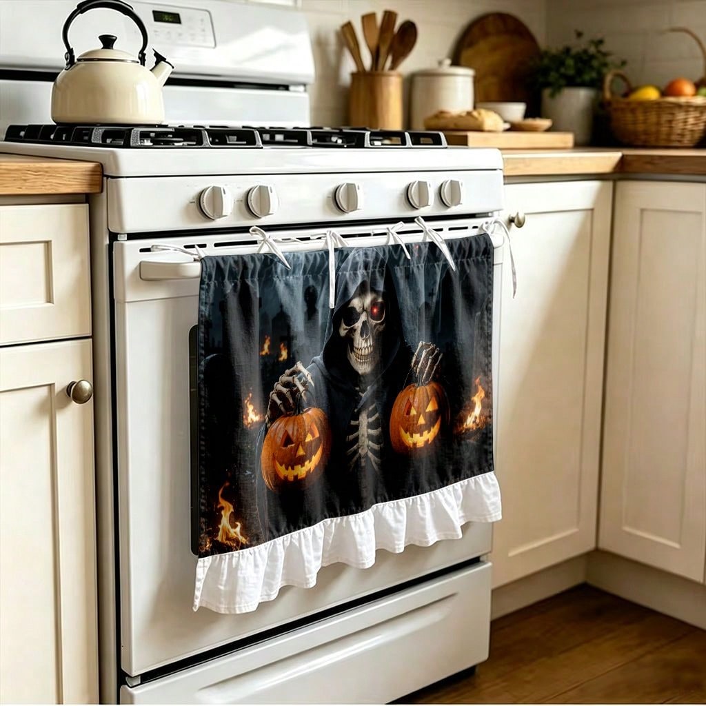 1 buah tirai kompor dapur, tir - Pumpkin Lantern Halloween ulasan dan harga