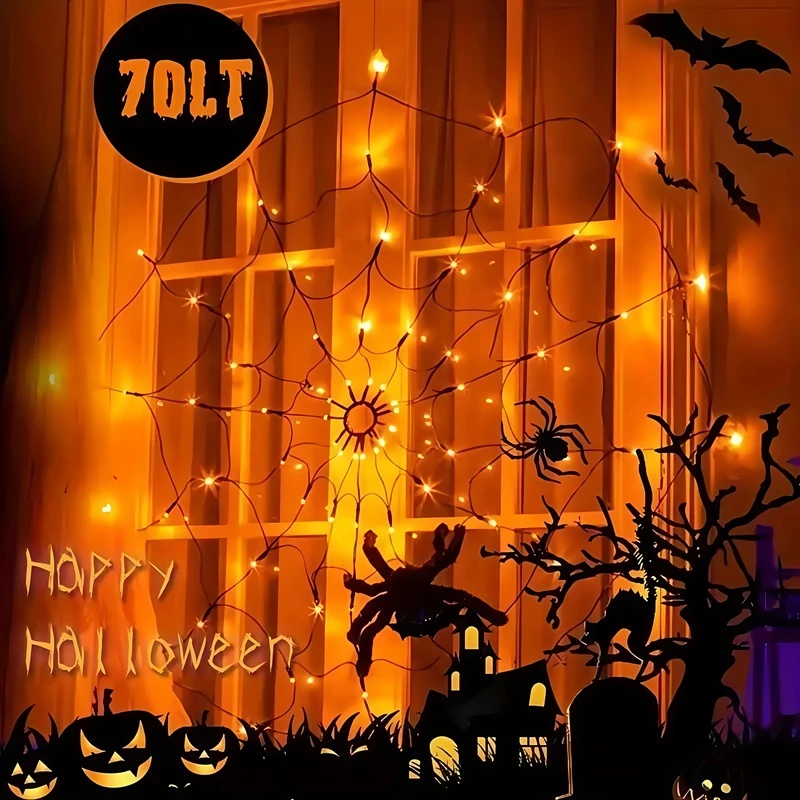 Lampu Hias LED Bentuk Jaring L - Halloween Led String Lights Orange ulasan dan harga