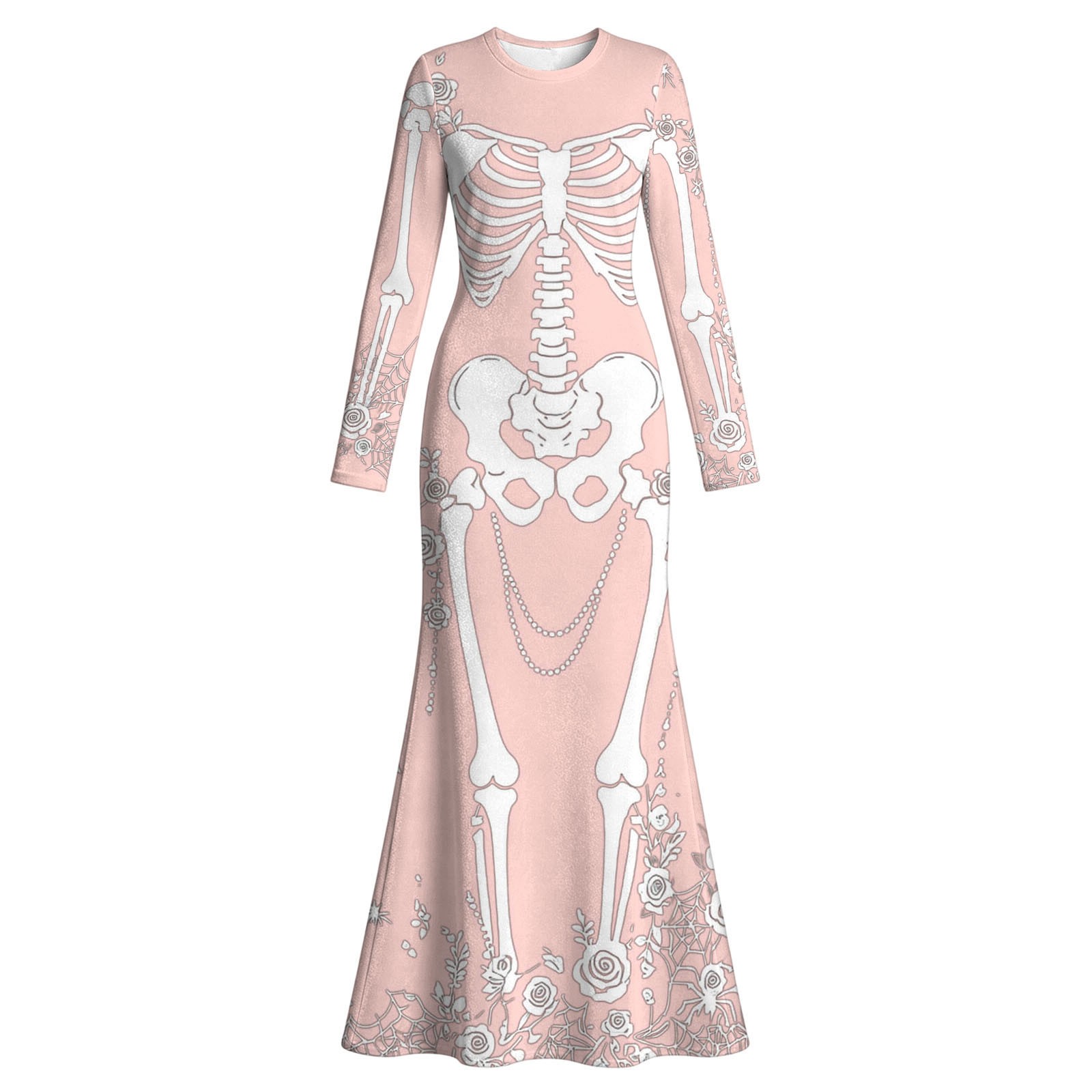 Gaun Maxi Motif Mawar Kerangka - Halloween Skeleton Decoration ulasan dan harga
