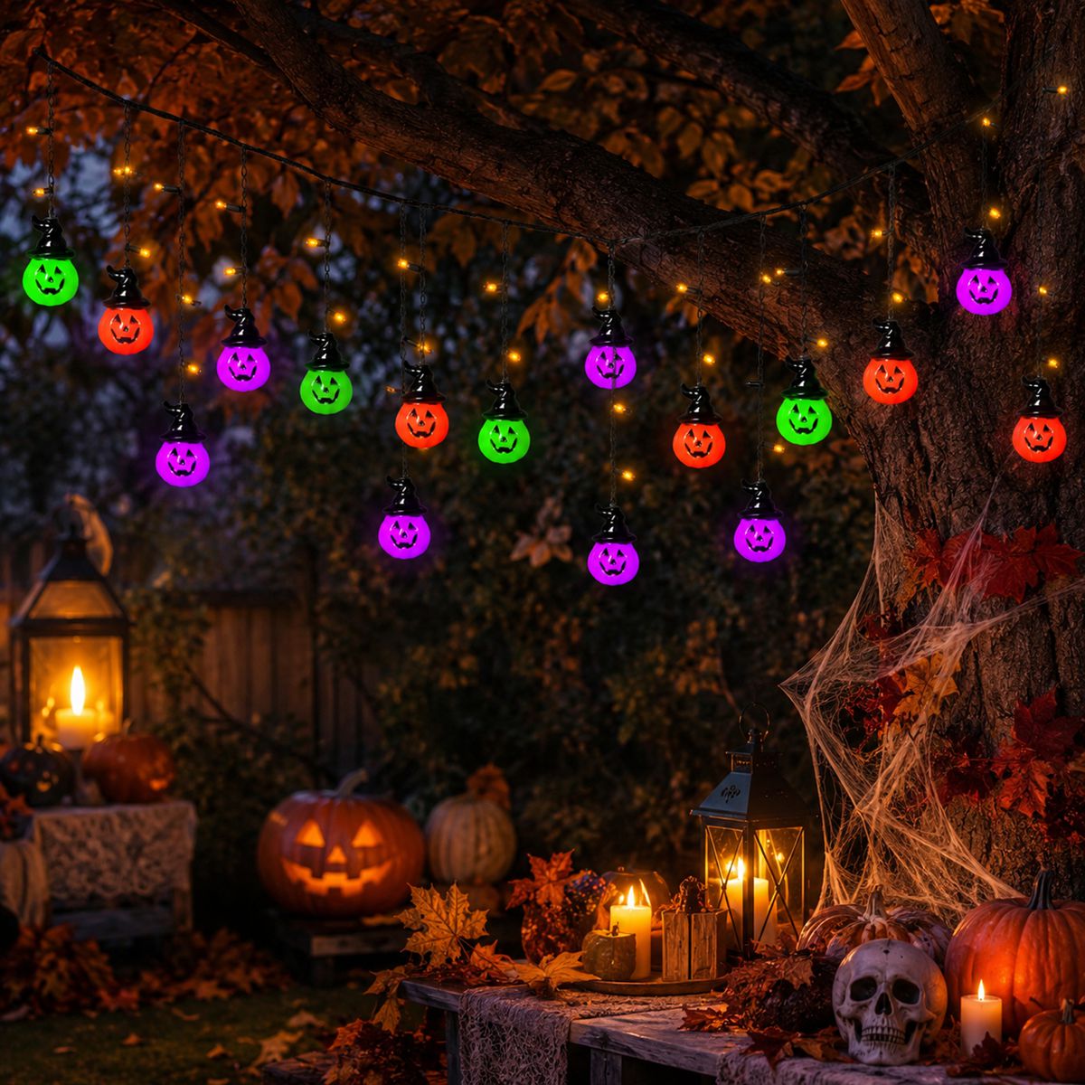 1 buah Lampu Labu Topi Penyihi - Halloween Led String Lights Orange ulasan dan harga