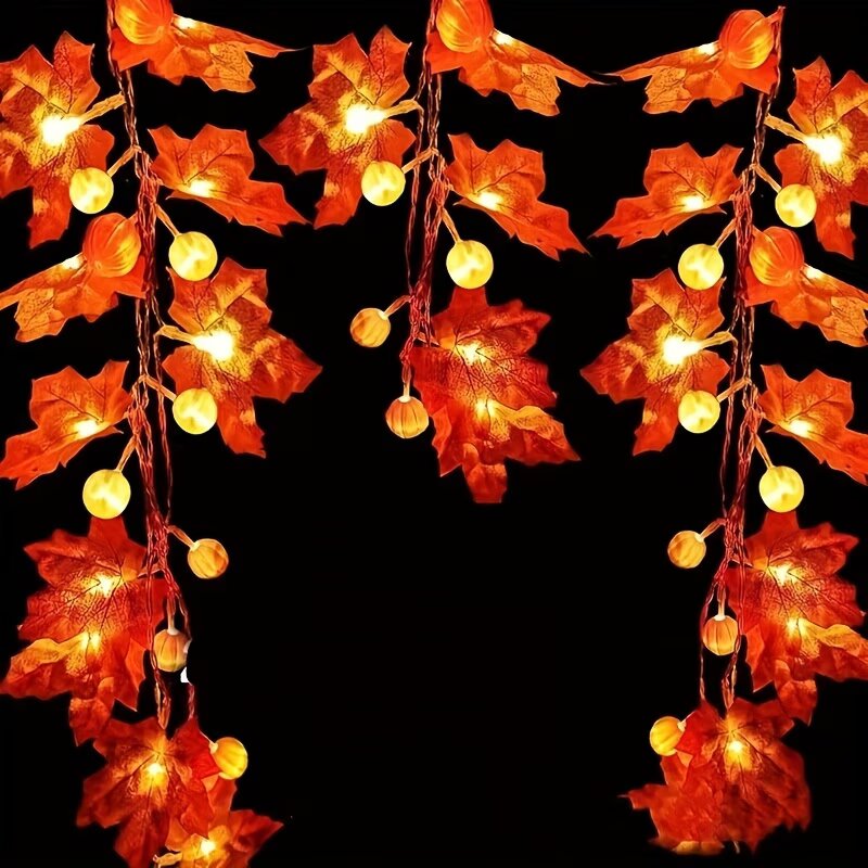 59/118in Lampu Tali Daun Maple - Halloween Led String Lights Orange ulasan dan harga